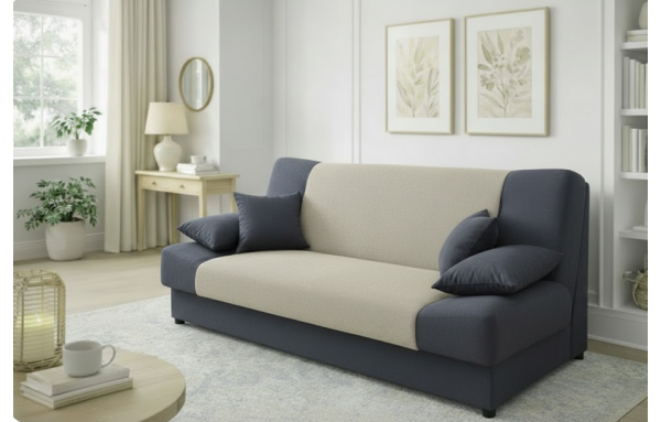 Wersalka Jaś biały vidar/dot 10 na sprężynach z funkcją spania i pojemnikiem